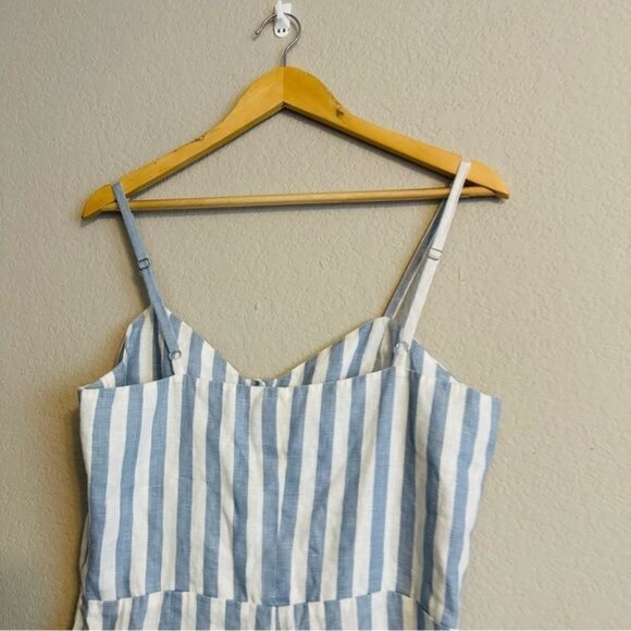 Reformation Torta Linen Blue Stripe Sleeveless Button Front Jumpsuit Size 10 - Picture 11 of 14